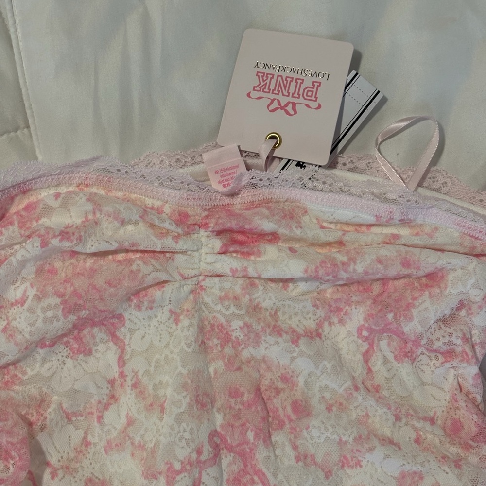 LoveShackFancy X VS PINK Pink and White Lace-Print Dress - Picture 2 of 6